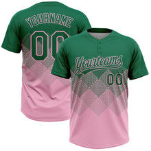 Load image into Gallery viewer, Custom Kelly Green Light Pink 3D Gradient Square Shape Two-Button Unisex Softball Jersey
