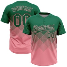 Load image into Gallery viewer, Custom Kelly Green Medium Pink 3D Gradient Square Shape Two-Button Unisex Softball Jersey
