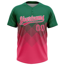 Load image into Gallery viewer, Custom Kelly Green Neon Pink-White 3D Gradient Square Shape Two-Button Unisex Softball Jersey
