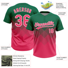 Load image into Gallery viewer, Custom Kelly Green Neon Pink-White 3D Gradient Square Shape Two-Button Unisex Softball Jersey

