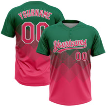 Load image into Gallery viewer, Custom Kelly Green Neon Pink-White 3D Gradient Square Shape Two-Button Unisex Softball Jersey
