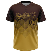 Load image into Gallery viewer, Custom Brown Old Gold 3D Gradient Square Shape Two-Button Unisex Softball Jersey

