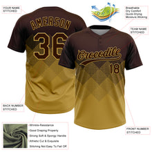 Load image into Gallery viewer, Custom Brown Old Gold 3D Gradient Square Shape Two-Button Unisex Softball Jersey
