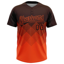 Load image into Gallery viewer, Custom Brown Orange 3D Gradient Square Shape Two-Button Unisex Softball Jersey
