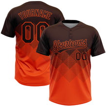 Load image into Gallery viewer, Custom Brown Orange 3D Gradient Square Shape Two-Button Unisex Softball Jersey
