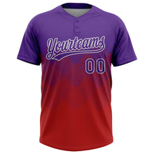 Load image into Gallery viewer, Custom Purple Red-White 3D Gradient Square Shape Two-Button Unisex Softball Jersey

