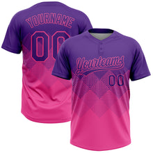 Load image into Gallery viewer, Custom Purple Pink 3D Gradient Square Shape Two-Button Unisex Softball Jersey
