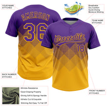Load image into Gallery viewer, Custom Purple Gold 3D Gradient Square Shape Two-Button Unisex Softball Jersey
