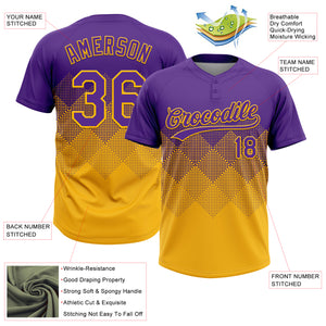 Custom Purple Gold 3D Gradient Square Shape Two-Button Unisex Softball Jersey
