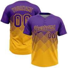 Load image into Gallery viewer, Custom Purple Gold 3D Gradient Square Shape Two-Button Unisex Softball Jersey
