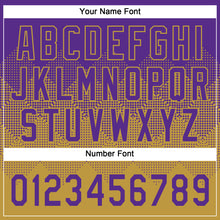 Load image into Gallery viewer, Custom Purple Old Gold 3D Gradient Square Shape Two-Button Unisex Softball Jersey
