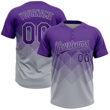 Load image into Gallery viewer, Custom Purple Gray 3D Gradient Square Shape Two-Button Unisex Softball Jersey
