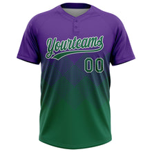 Load image into Gallery viewer, Custom Purple Kelly Green-White 3D Gradient Square Shape Two-Button Unisex Softball Jersey
