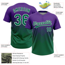 Load image into Gallery viewer, Custom Purple Kelly Green-White 3D Gradient Square Shape Two-Button Unisex Softball Jersey
