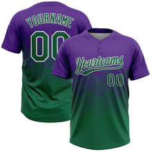 Load image into Gallery viewer, Custom Purple Kelly Green-White 3D Gradient Square Shape Two-Button Unisex Softball Jersey
