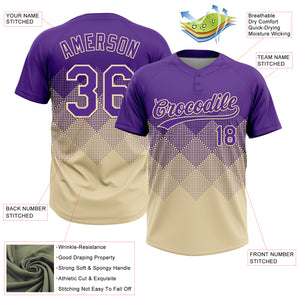 Custom Purple Cream 3D Gradient Square Shape Two-Button Unisex Softball Jersey