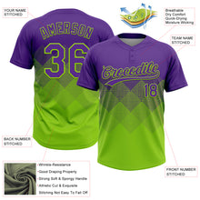 Load image into Gallery viewer, Custom Purple Neon Green 3D Gradient Square Shape Two-Button Unisex Softball Jersey
