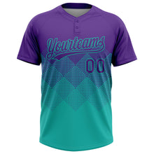 Load image into Gallery viewer, Custom Purple Aqua 3D Gradient Square Shape Two-Button Unisex Softball Jersey
