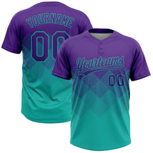 Load image into Gallery viewer, Custom Purple Aqua 3D Gradient Square Shape Two-Button Unisex Softball Jersey
