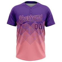 Load image into Gallery viewer, Custom Purple Medium Pink 3D Gradient Square Shape Two-Button Unisex Softball Jersey
