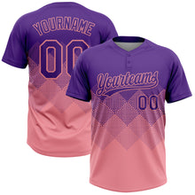 Load image into Gallery viewer, Custom Purple Medium Pink 3D Gradient Square Shape Two-Button Unisex Softball Jersey
