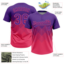 Load image into Gallery viewer, Custom Purple Neon Pink 3D Gradient Square Shape Two-Button Unisex Softball Jersey
