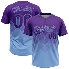 Load image into Gallery viewer, Custom Purple Light Blue 3D Gradient Square Shape Two-Button Unisex Softball Jersey

