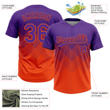 Load image into Gallery viewer, Custom Purple Orange 3D Gradient Square Shape Two-Button Unisex Softball Jersey
