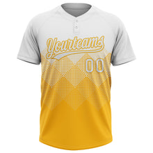 Load image into Gallery viewer, Custom White Gold 3D Gradient Square Shape Two-Button Unisex Softball Jersey
