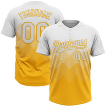 Load image into Gallery viewer, Custom White Gold 3D Gradient Square Shape Two-Button Unisex Softball Jersey
