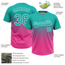 Load image into Gallery viewer, Custom Aqua Pink-White 3D Gradient Square Shape Two-Button Unisex Softball Jersey
