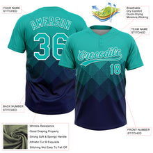 Load image into Gallery viewer, Custom Aqua Navy-White 3D Gradient Square Shape Two-Button Unisex Softball Jersey
