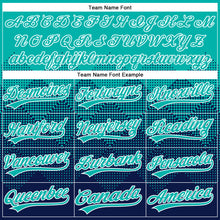 Load image into Gallery viewer, Custom Aqua Navy-White 3D Gradient Square Shape Two-Button Unisex Softball Jersey
