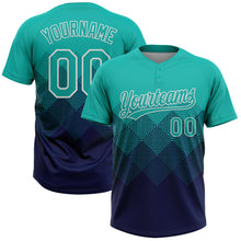 Load image into Gallery viewer, Custom Aqua Navy-White 3D Gradient Square Shape Two-Button Unisex Softball Jersey
