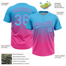 Load image into Gallery viewer, Custom Sky Blue Pink 3D Gradient Square Shape Two-Button Unisex Softball Jersey
