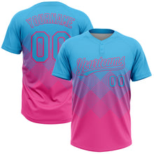 Load image into Gallery viewer, Custom Sky Blue Pink 3D Gradient Square Shape Two-Button Unisex Softball Jersey
