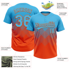 Load image into Gallery viewer, Custom Sky Blue Orange 3D Gradient Square Shape Two-Button Unisex Softball Jersey
