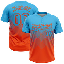 Load image into Gallery viewer, Custom Sky Blue Orange 3D Gradient Square Shape Two-Button Unisex Softball Jersey
