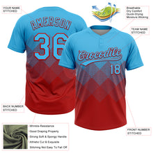 Load image into Gallery viewer, Custom Sky Blue Red 3D Gradient Square Shape Two-Button Unisex Softball Jersey
