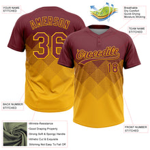 Load image into Gallery viewer, Custom Burgundy Gold 3D Gradient Square Shape Two-Button Unisex Softball Jersey
