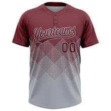 Load image into Gallery viewer, Custom Burgundy Gray 3D Gradient Square Shape Two-Button Unisex Softball Jersey
