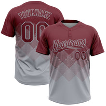 Load image into Gallery viewer, Custom Burgundy Gray 3D Gradient Square Shape Two-Button Unisex Softball Jersey
