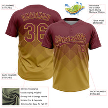 Load image into Gallery viewer, Custom Burgundy Old Gold 3D Gradient Square Shape Two-Button Unisex Softball Jersey
