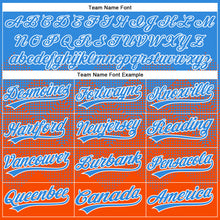 Load image into Gallery viewer, Custom Electric Blue Orange-White 3D Gradient Square Shape Two-Button Unisex Softball Jersey
