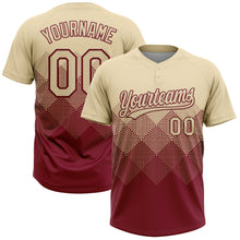 Load image into Gallery viewer, Custom Cream Crimson 3D Gradient Square Shape Two-Button Unisex Softball Jersey

