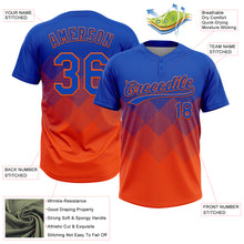 Load image into Gallery viewer, Custom Thunder Blue Orange 3D Gradient Square Shape Two-Button Unisex Softball Jersey
