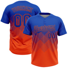 Load image into Gallery viewer, Custom Thunder Blue Orange 3D Gradient Square Shape Two-Button Unisex Softball Jersey

