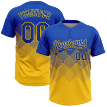 Load image into Gallery viewer, Custom Thunder Blue Yellow 3D Gradient Square Shape Two-Button Unisex Softball Jersey
