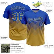 Load image into Gallery viewer, Custom Thunder Blue Old Gold 3D Gradient Square Shape Two-Button Unisex Softball Jersey
