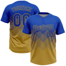 Load image into Gallery viewer, Custom Thunder Blue Old Gold 3D Gradient Square Shape Two-Button Unisex Softball Jersey
